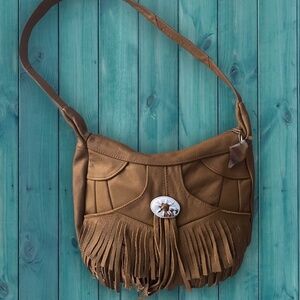 Tan Leather Fringed  Western Purse